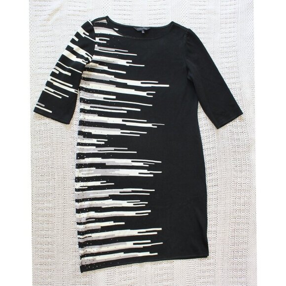 Ming Wang Black & White Mini Dress Size Large Pull over Church Office Formal - Picture 4 of 6